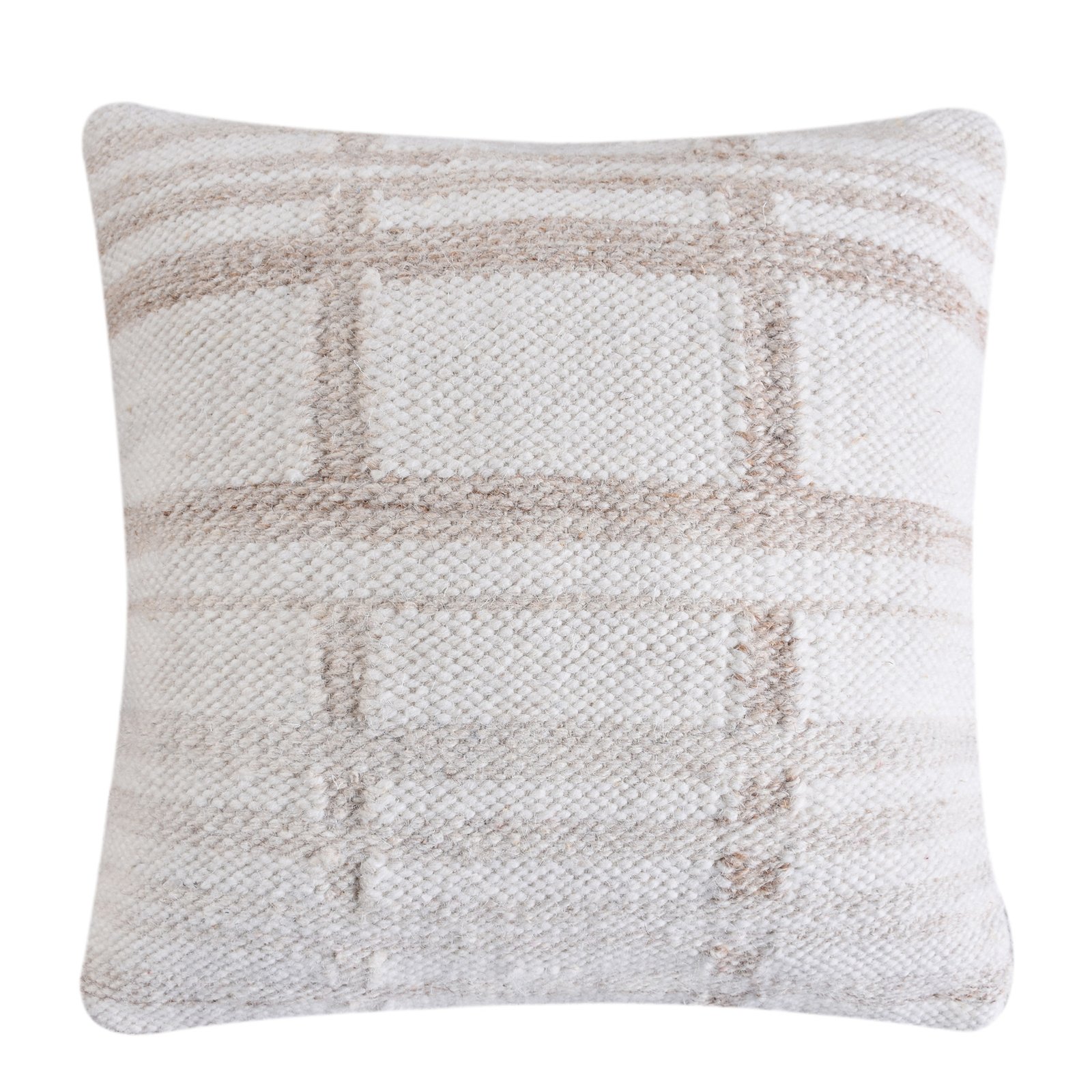 Cuscino decorativo in lana avorio con motivo a quadri 45x45x8 cm - ALUNMOND Cuscino decorativo in lana avorio con motivo a quadri 45x45x8 cm - ALUNMOND