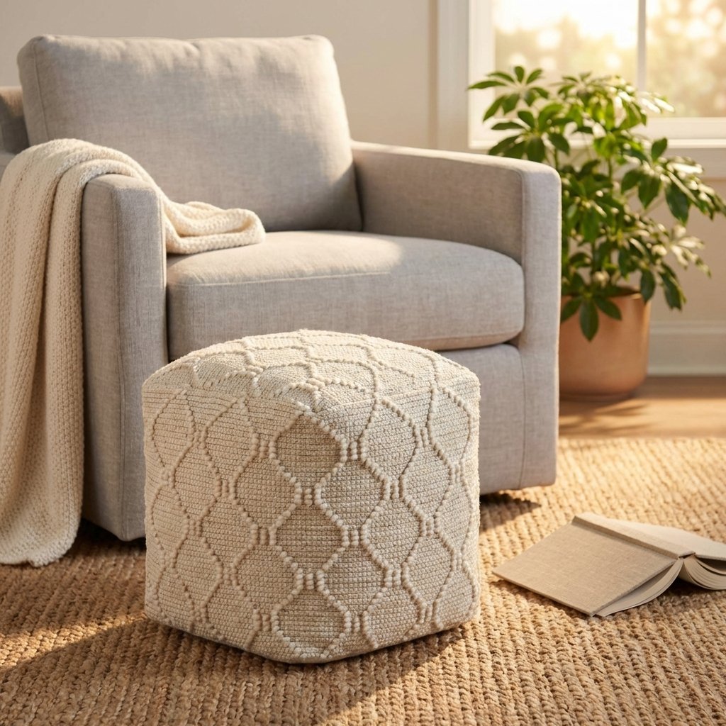 Pouf cubo in lana avorio con motivo geometrico 40x40x40 cm - BELIRMAR Pouf cubo in lana avorio con motivo geometrico 40x40x40 cm - BELIRMAR