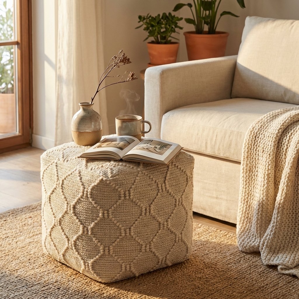 Pouf cubo in lana avorio con motivo geometrico 40x40x40 cm - BELIRMAR Pouf cubo in lana avorio con motivo geometrico 40x40x40 cm - BELIRMAR