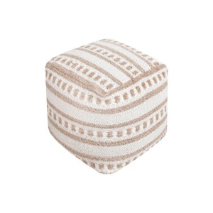 Pouf cubo in lana avorio con decoro etnico 40x40x40 cm - ULELLUNA