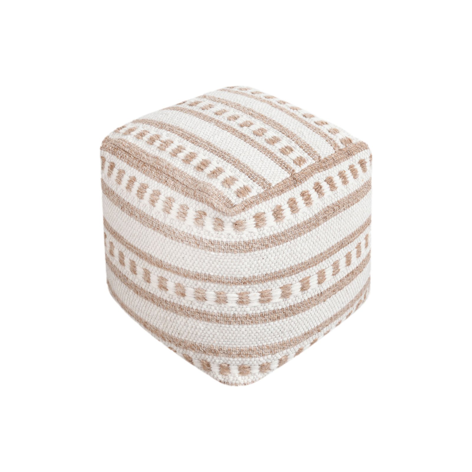 Pouf cubo in lana avorio con decoro etnico 40x40x40 cm - ULELLUNA