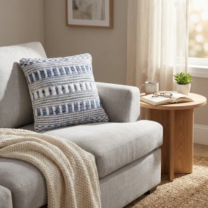 Cuscino decorativo in lana avorio a righe 45x45x8 cm - ULELLUNA