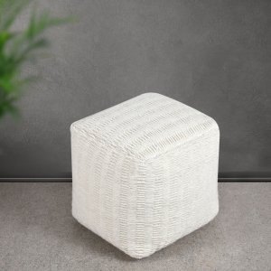 Pouf cubo in lana intrecciata avorio con decoro 40x40x40 cm - MARORLUNA Pouf cubo in lana intrecciata avorio con decoro 40x40x40 cm - MARORLUNA