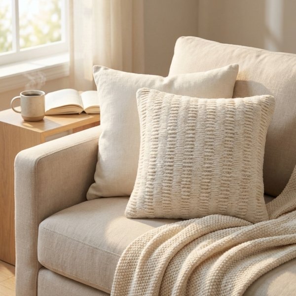 Cuscino decorativo in lana avorio con decoro a rilievo 45x45x8 cm - MARORLUNA
