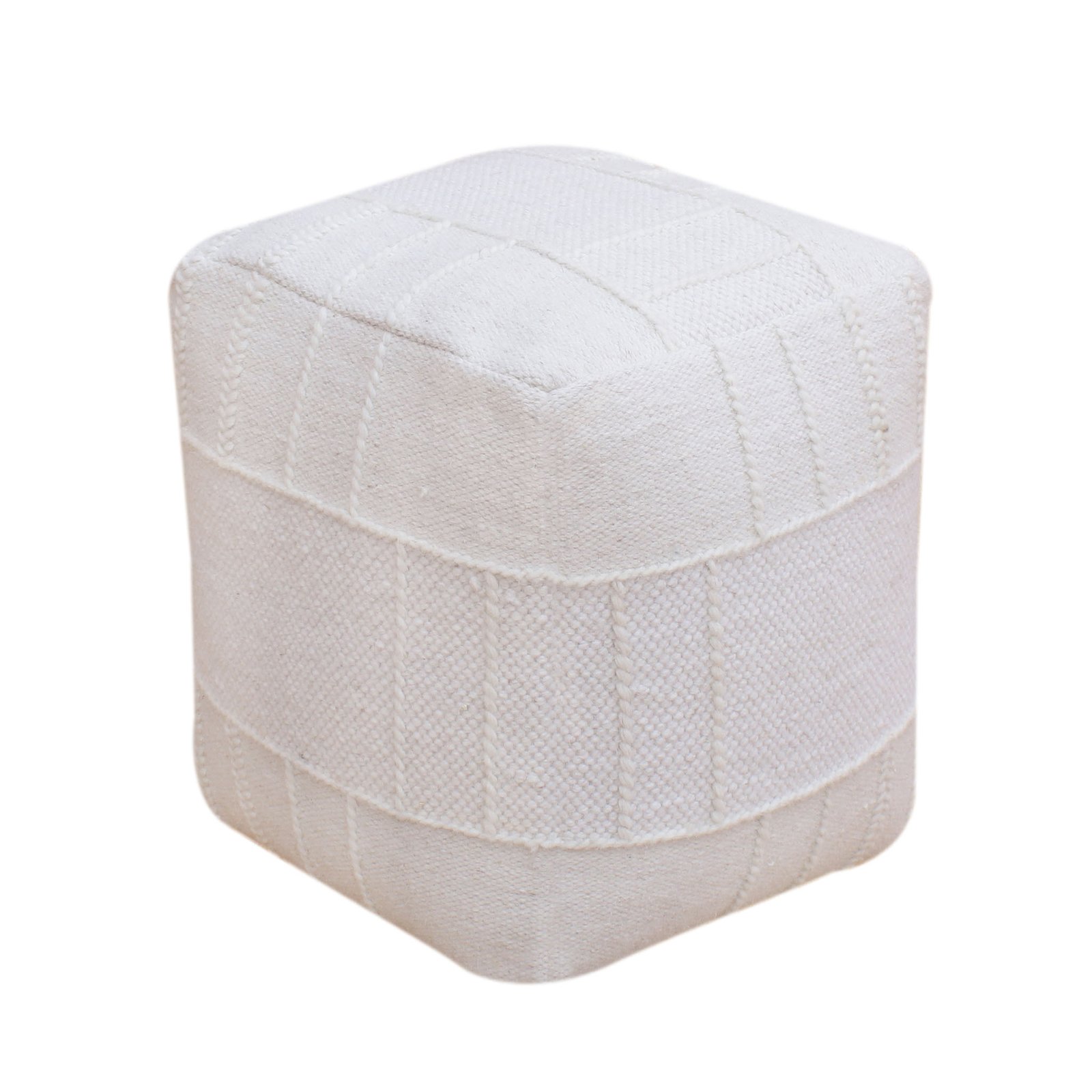 Pouf cubo in lana avorio con decoro 40x40x40 cm - YORILDIL