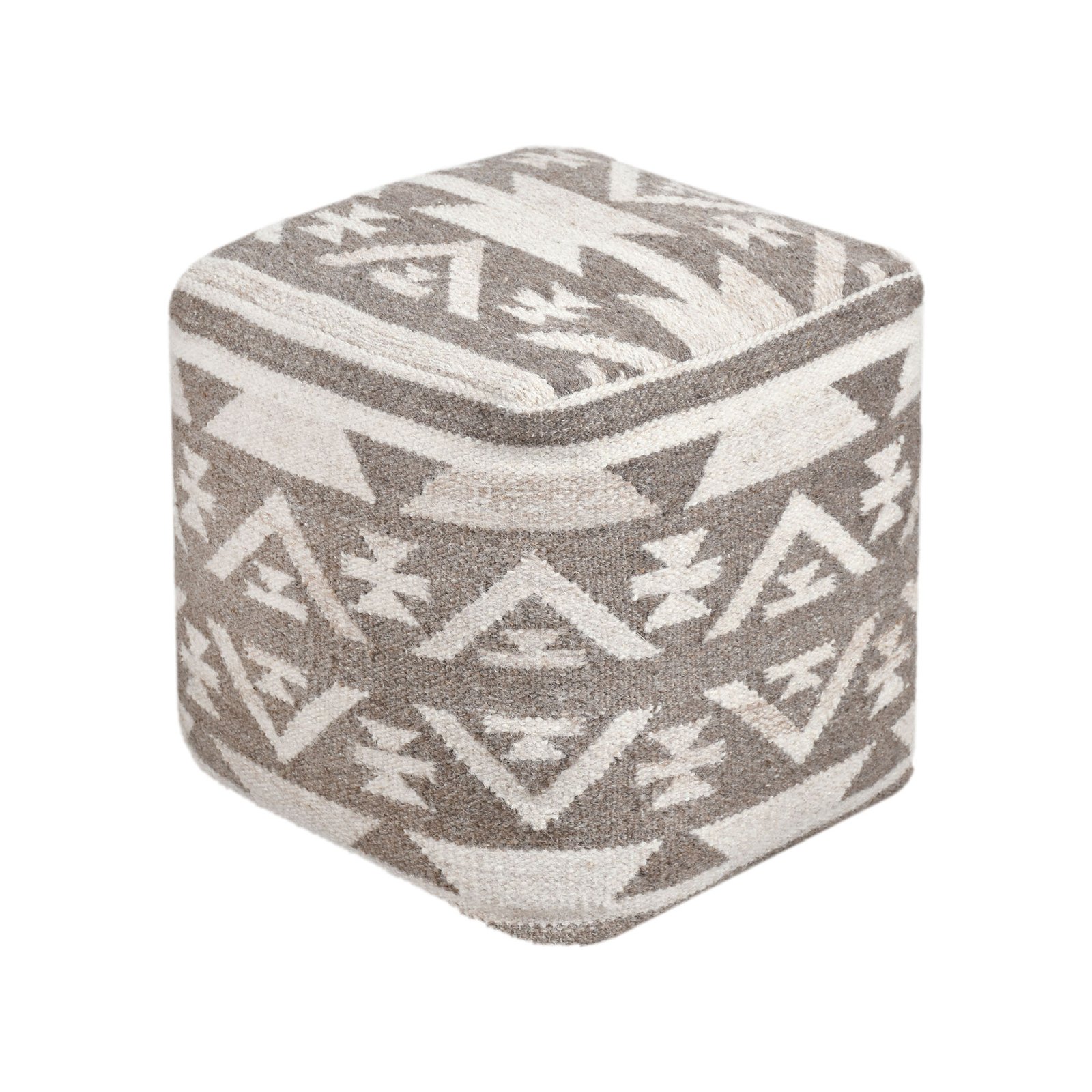Pouf cubo in lana avorio con fantasia geometrica etnica 40x40x40 cm - ORORRIC Pouf cubo in lana avorio con fantasia geometrica etnica 40x40x40 cm - ORORRIC