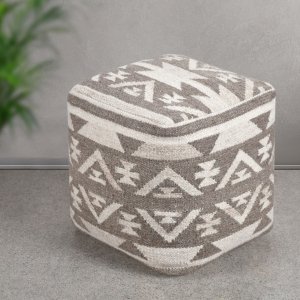 Pouf cubo in lana avorio con fantasia geometrica etnica 40x40x40 cm - ORORRIC Pouf cubo in lana avorio con fantasia geometrica etnica 40x40x40 cm - ORORRIC