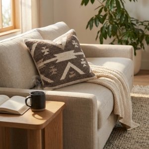 Cuscino decorativo in lana avorio con motivi geometrici etnici 45x45x8 cm - ORORRIC Cuscino decorativo in lana avorio con motivi geometrici etnici 45x45x8 cm - ORORRIC