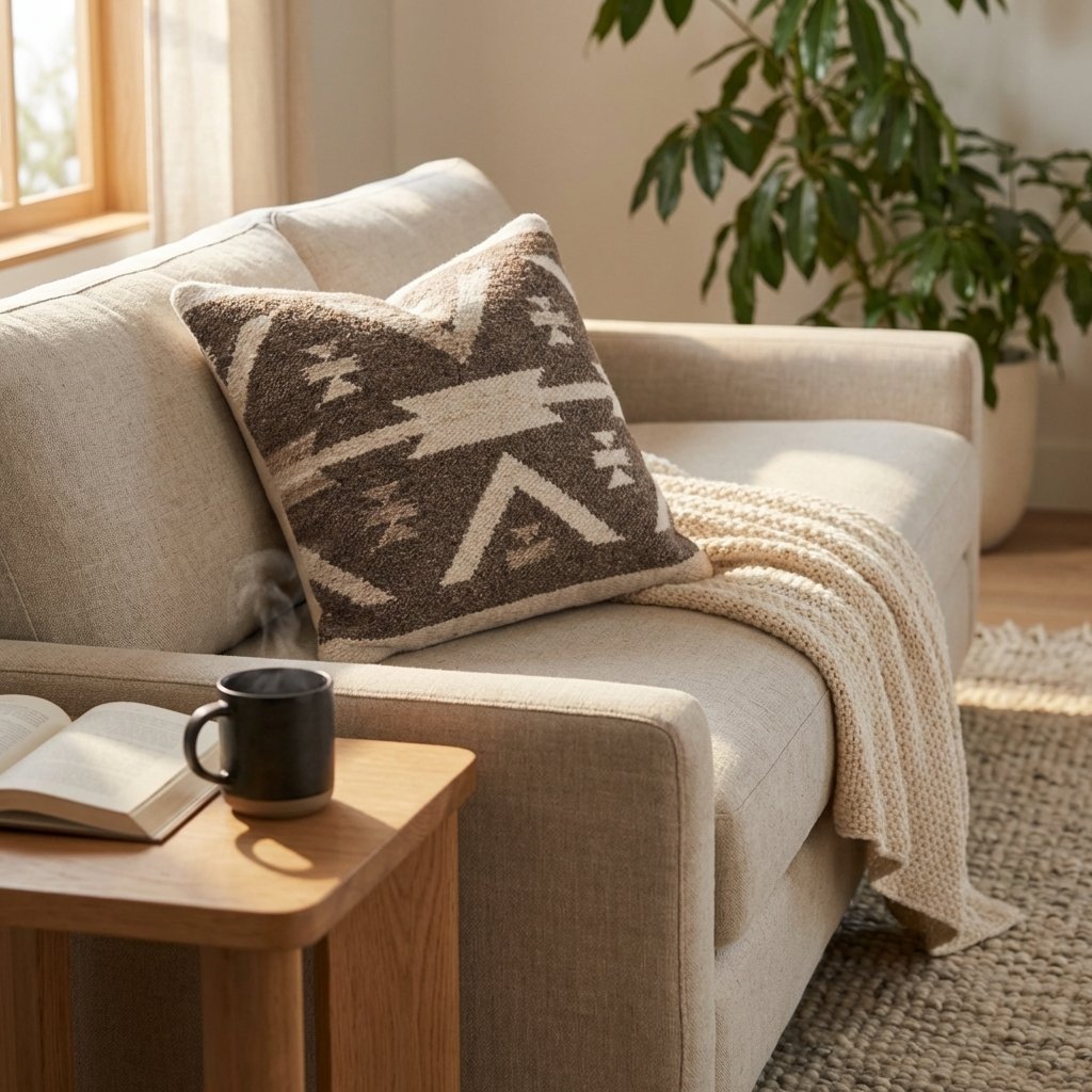 Cuscino decorativo in lana avorio con motivi geometrici etnici 45x45x8 cm - ORORRIC Cuscino decorativo in lana avorio con motivi geometrici etnici 45x45x8 cm - ORORRIC