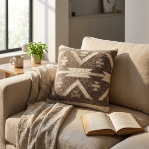 Cuscino decorativo in lana avorio con motivi geometrici etnici 45x45x8 cm - ORORRIC Cuscino decorativo in lana avorio con motivi geometrici etnici 45x45x8 cm - ORORRIC