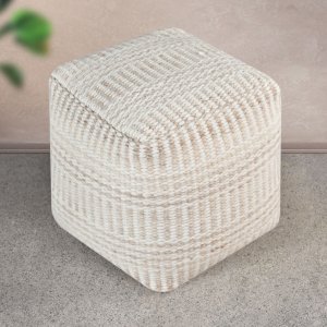 Pouf cubo in lana avorio con decoro 40x40x40 cm - TORORRIC