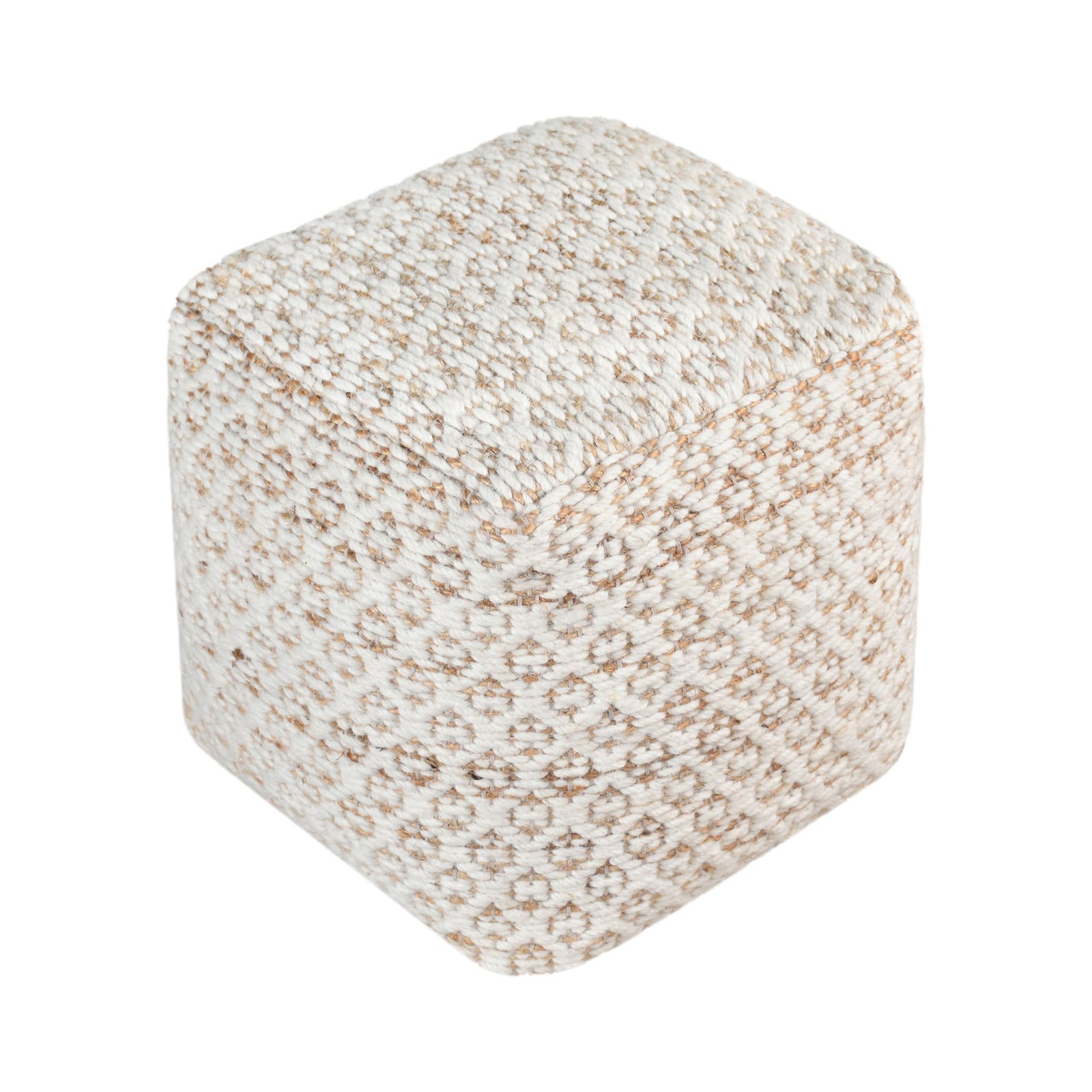 Pouf quadrato in lana intrecciata avorio con decoro 40x40x40 cm - NORENLEN Pouf quadrato in lana intrecciata avorio con decoro 40x40x40 cm - NORENLEN