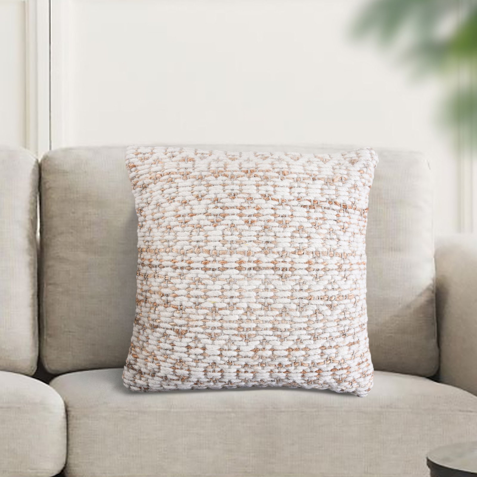 Cuscino decorativo in lana avorio con decoro a intreccio 45x45x8 cm - NORENLEN