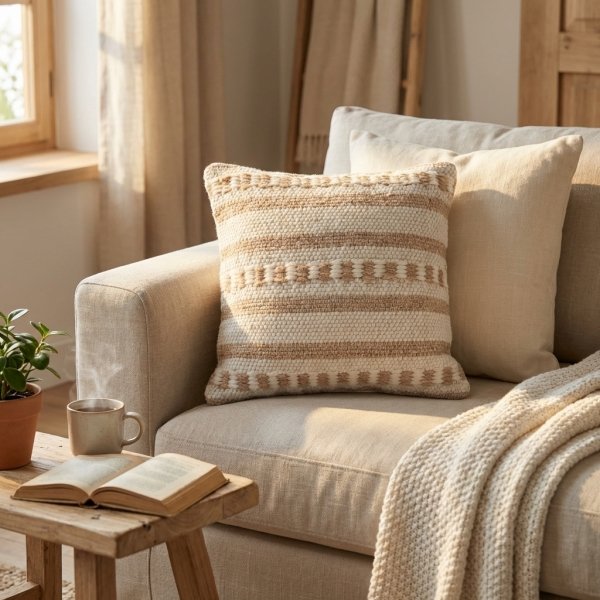 Cuscino decorativo in lana avorio a righe 45 x 45 x 8 cm - PERULDOR