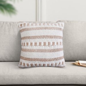 Cuscino decorativo in lana avorio a righe 45 x 45 x 8 cm - PERULDOR
