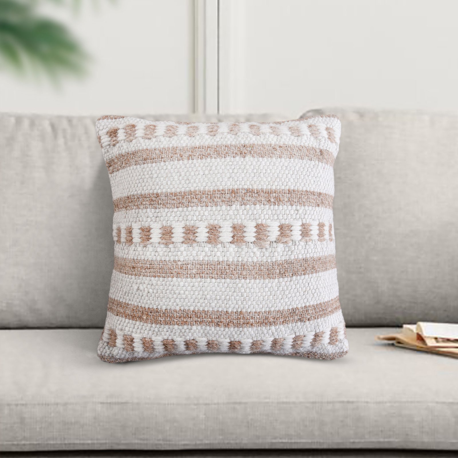 Cuscino decorativo in lana avorio a righe 45 x 45 x 8 cm - PERULDOR