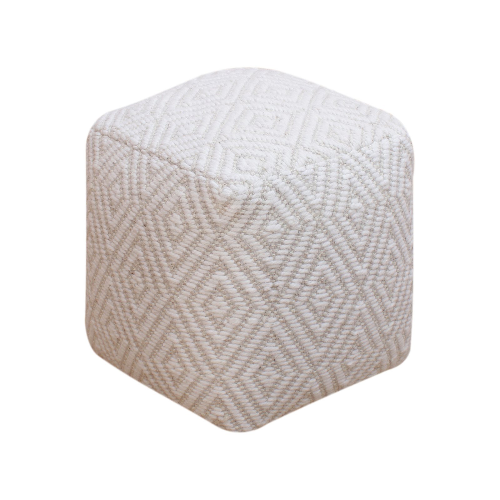 Pouf cubo in lana avorio con decoro geometrico 40x40x40 cm - KALUNVEN Pouf cubo in lana avorio con decoro geometrico 40x40x40 cm - KALUNVEN