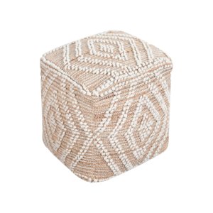 Pouf cubo in lana avorio con decoro geometrico boho 40x40x40 cm - FALALEN Pouf cubo in lana avorio con decoro geometrico boho 40x40x40 cm - FALALEN