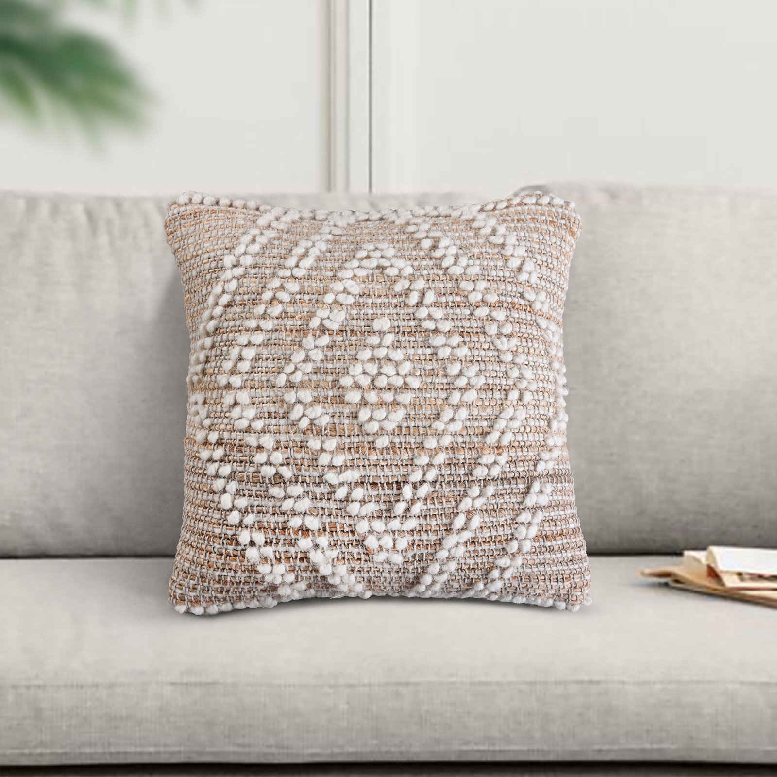 Cuscino decorativo in lana avorio con motivo geometrico 45x45x8 cm - FALALEN Cuscino decorativo in lana avorio con motivo geometrico 45x45x8 cm - FALALEN