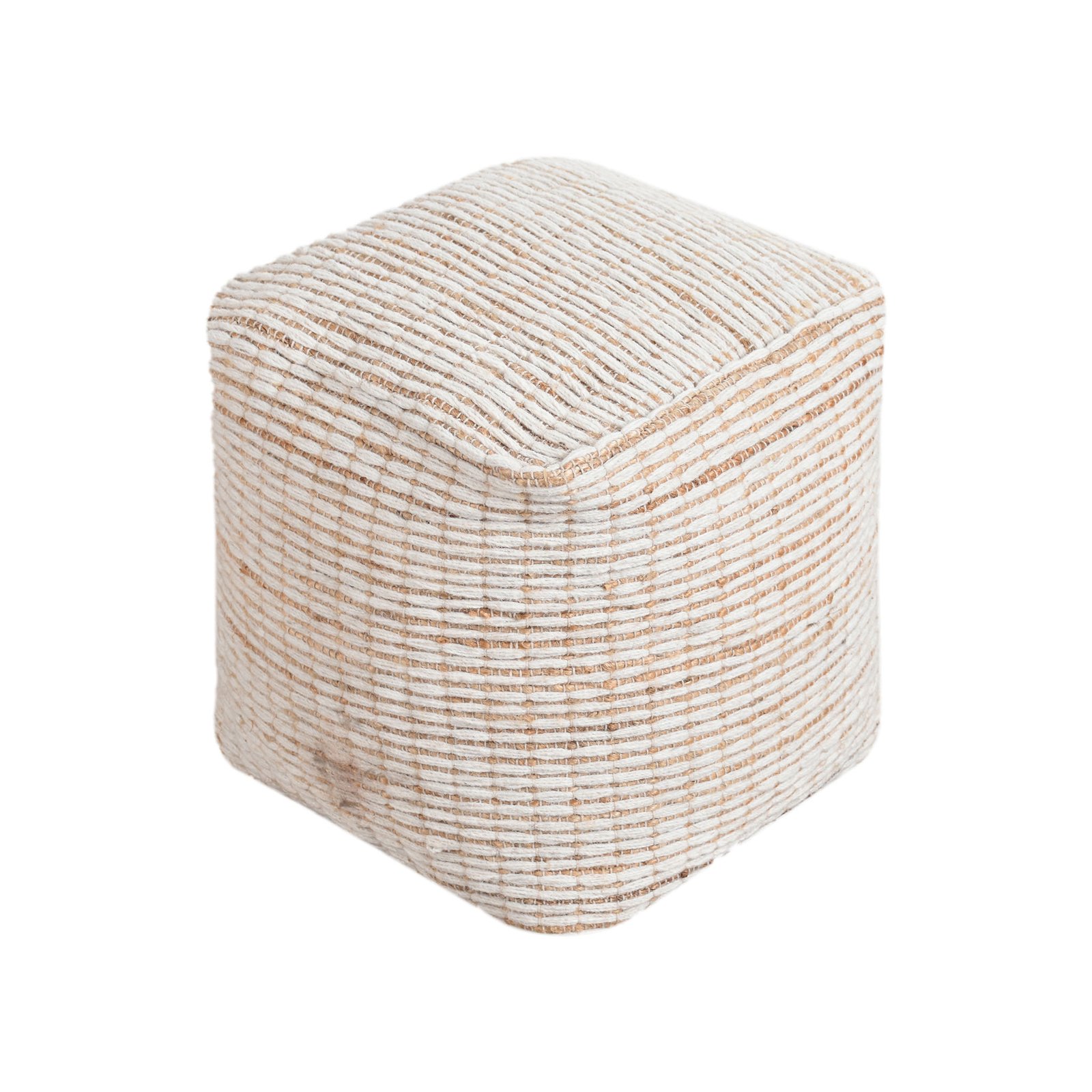 Pouf cubo in lana avorio con decoro 40x40x40 cm - GALIRRON