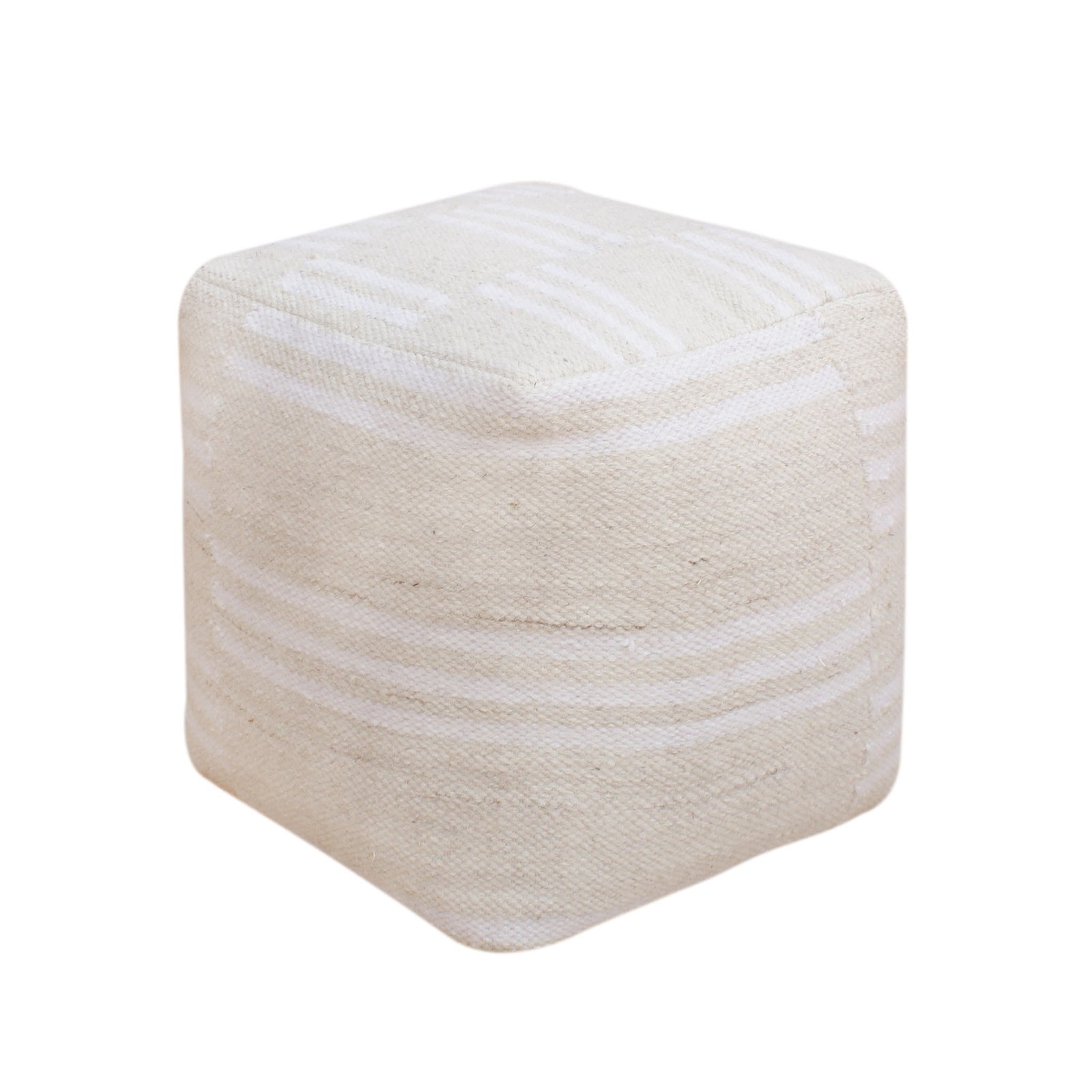 Pouf cubo in lana avorio con decoro 40x40x40 cm - DELOLIA