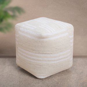 Pouf cubo in lana avorio con decoro 40x40x40 cm - DELOLIA