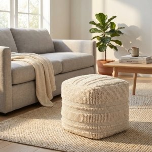 Pouf quadrato in lana avorio con decoro 40x40x40 cm - FALINMIRA Pouf quadrato in lana avorio con decoro 40x40x40 cm - FALINMIRA
