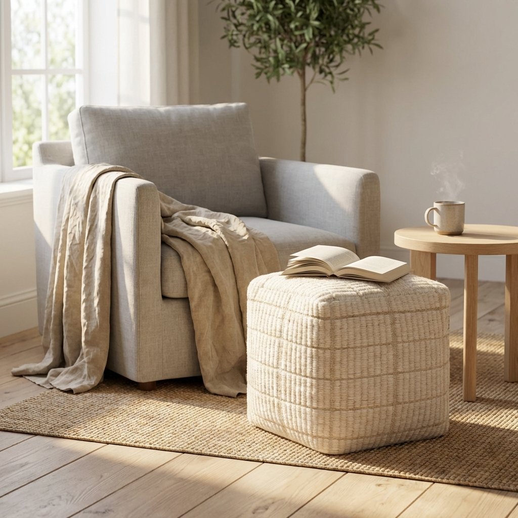 Pouf cubo in lana avorio con decoro a rilievo 40x40x40 cm - ULENZIO Pouf cubo in lana avorio con decoro a rilievo 40x40x40 cm - ULENZIO