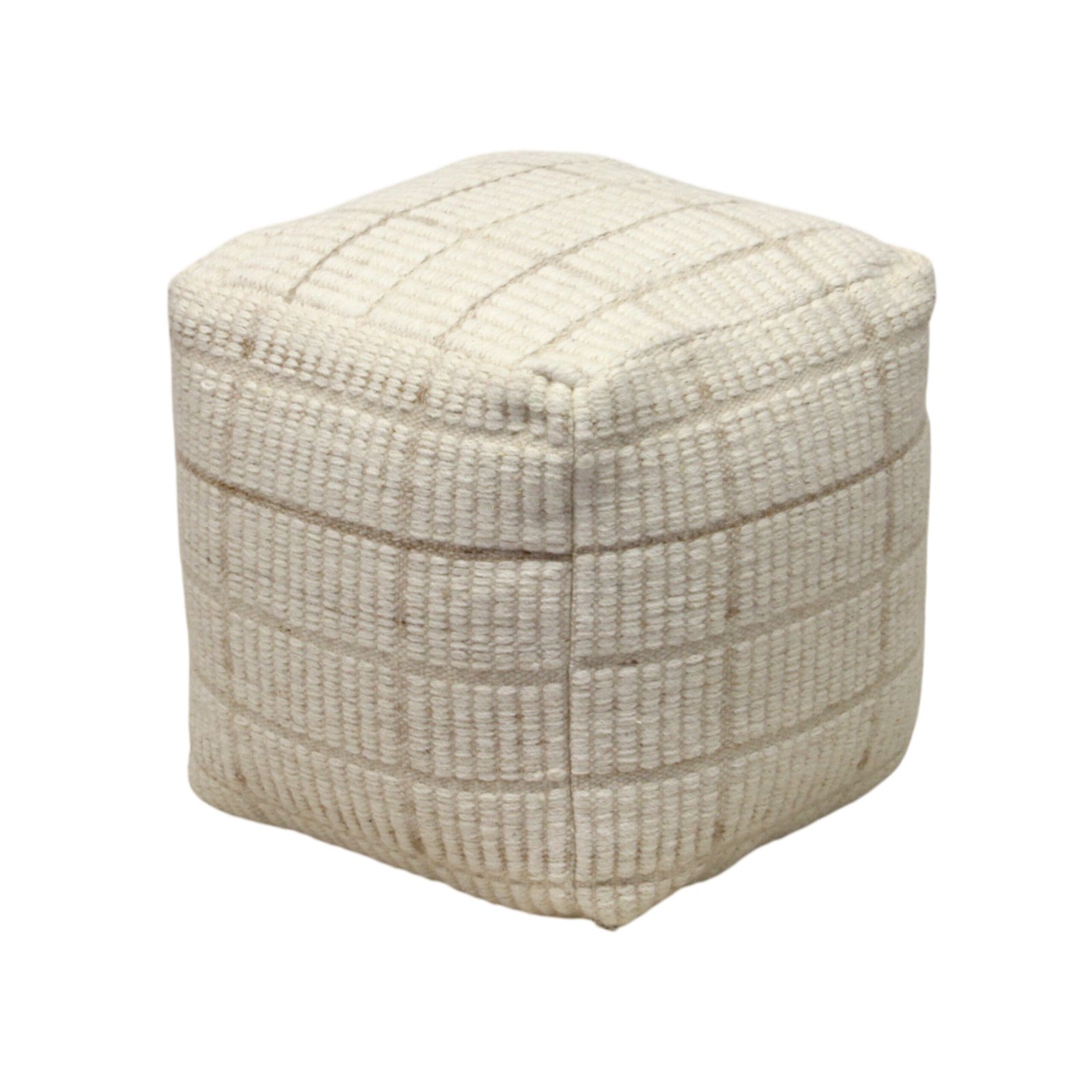 Pouf cubo in lana avorio con decoro a rilievo 40x40x40 cm - ULENZIO Pouf cubo in lana avorio con decoro a rilievo 40x40x40 cm - ULENZIO